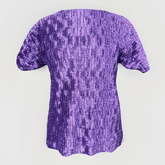VTG Y2K Purple Crinkle Textured Top M/L Dolman Batwing Short Sleeve Blouse - Picture 1 of 5